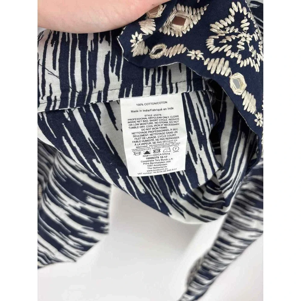 Size 8 Tory Burch Navy Print Shirt